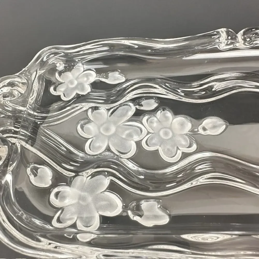 Celento Collection Fine Crystal Rectangle Serving Cake Tray Germany Floral Flowe